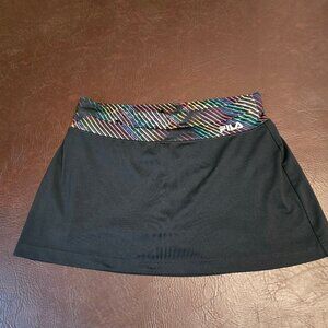 Fila Core A-Line Skort Black with Multi-colored waistband & zip pocket